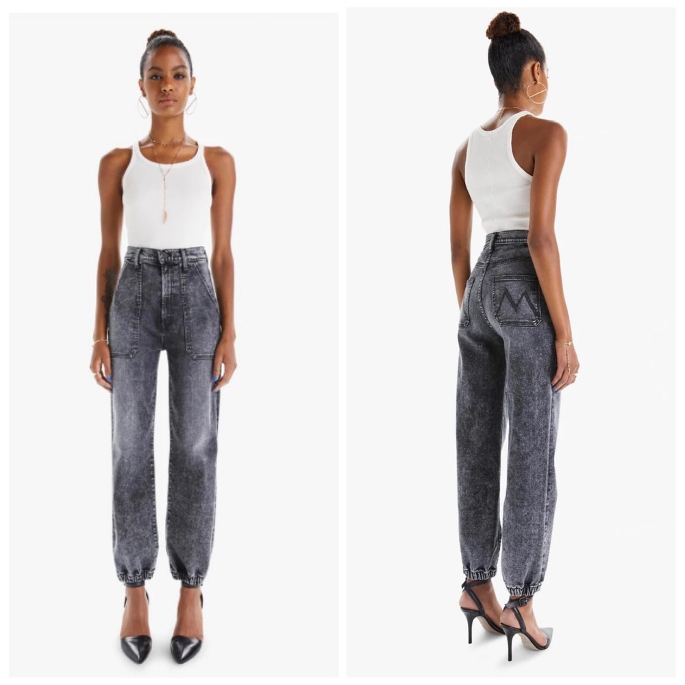 MOTHER The‎ Wrapper Patch Springy Ankle Jeans Train Stops Grey Acid Wash 31 (A)